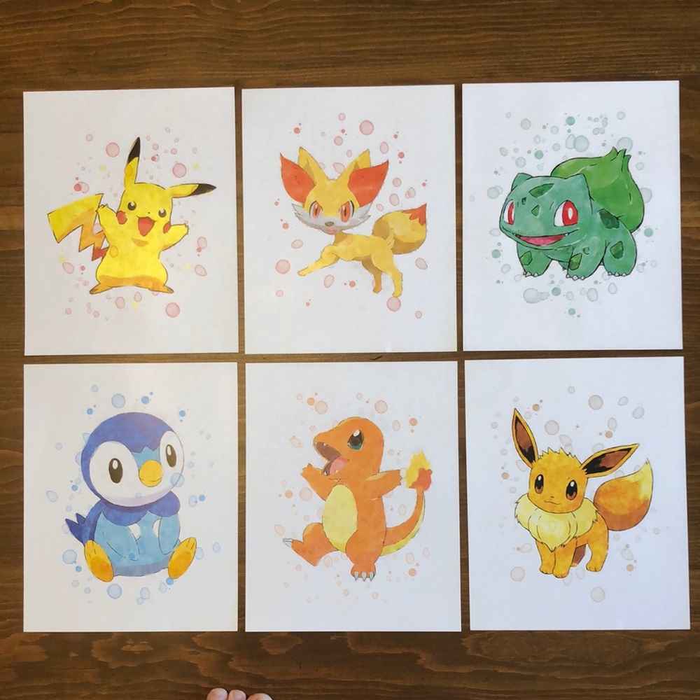 Set of 6 Watercolor Creature Art Prints - Yellow, Orange, Green, Blue